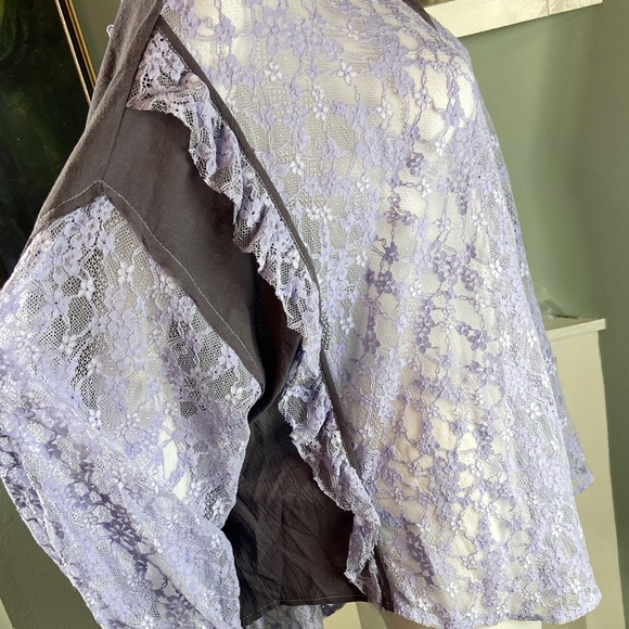 NWOT POL Gray Lavender Sheer Lace Romantic Blouse top shirt button up oversized - Picture 10 of 17